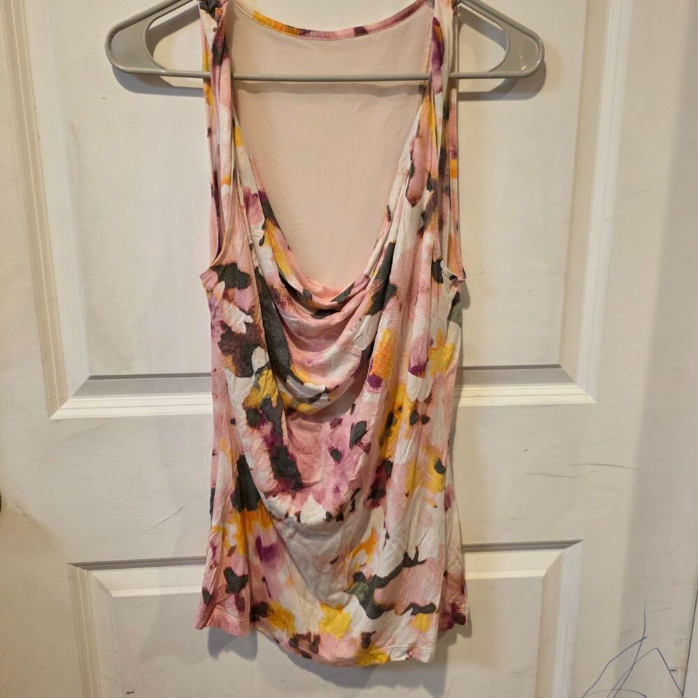 Jennifer Lopez Floral Cowl Back Tank Top Women's Medium Pink Sleeveless Blouse